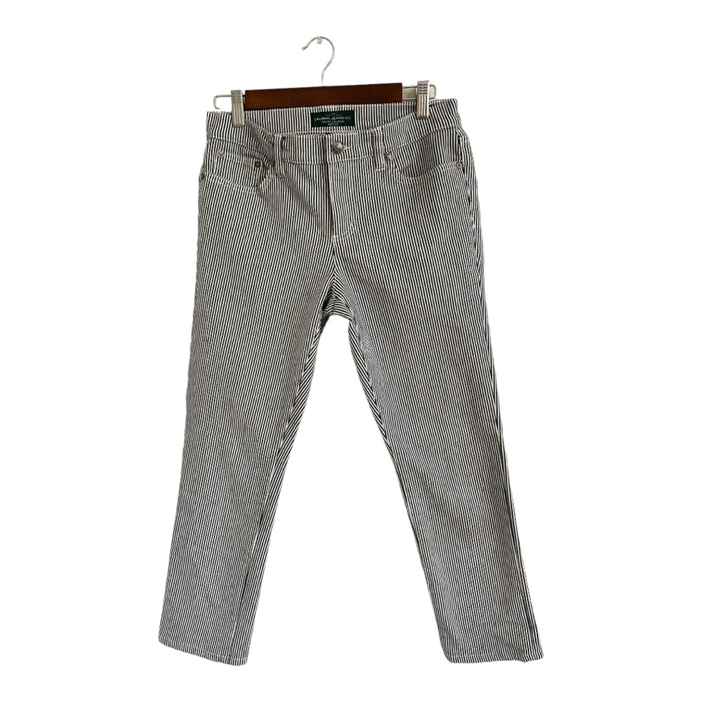Ralph Lauren size 6P stripped modern straight navy blue and white pants.